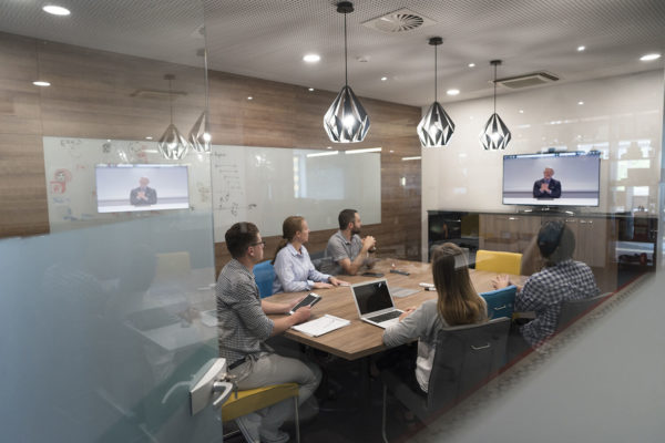video conference in meeting room